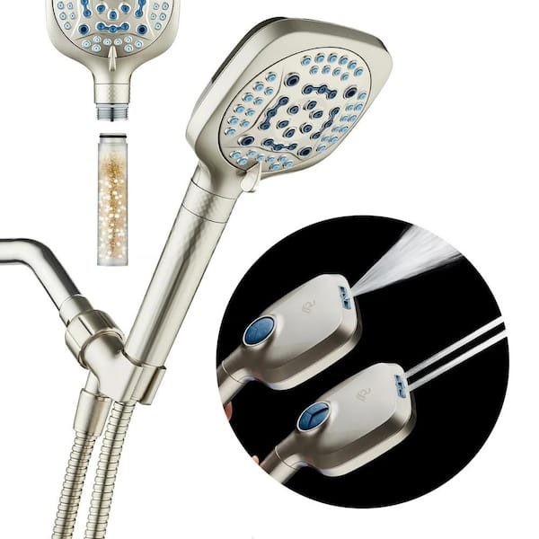 10-Spray Wall Mount Square Handheld Shower Head with filtration 2.5 GPM in Satin Nickel