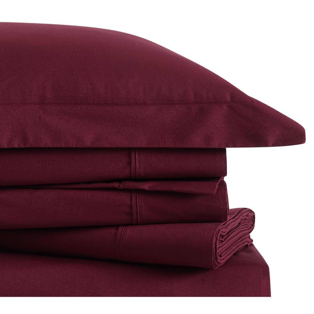 Burgundy Cotton Percale Twin XL Sheet Set
