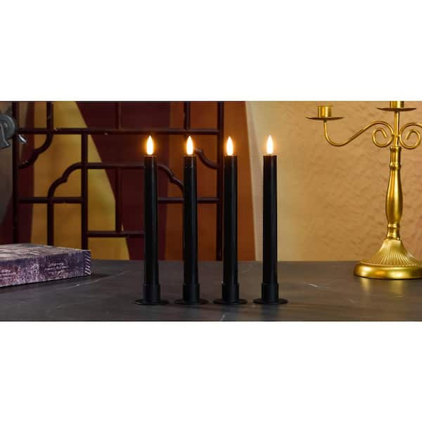 LUMABASE Black Battery Operated 3D Wick Flame Taper Candles (Set