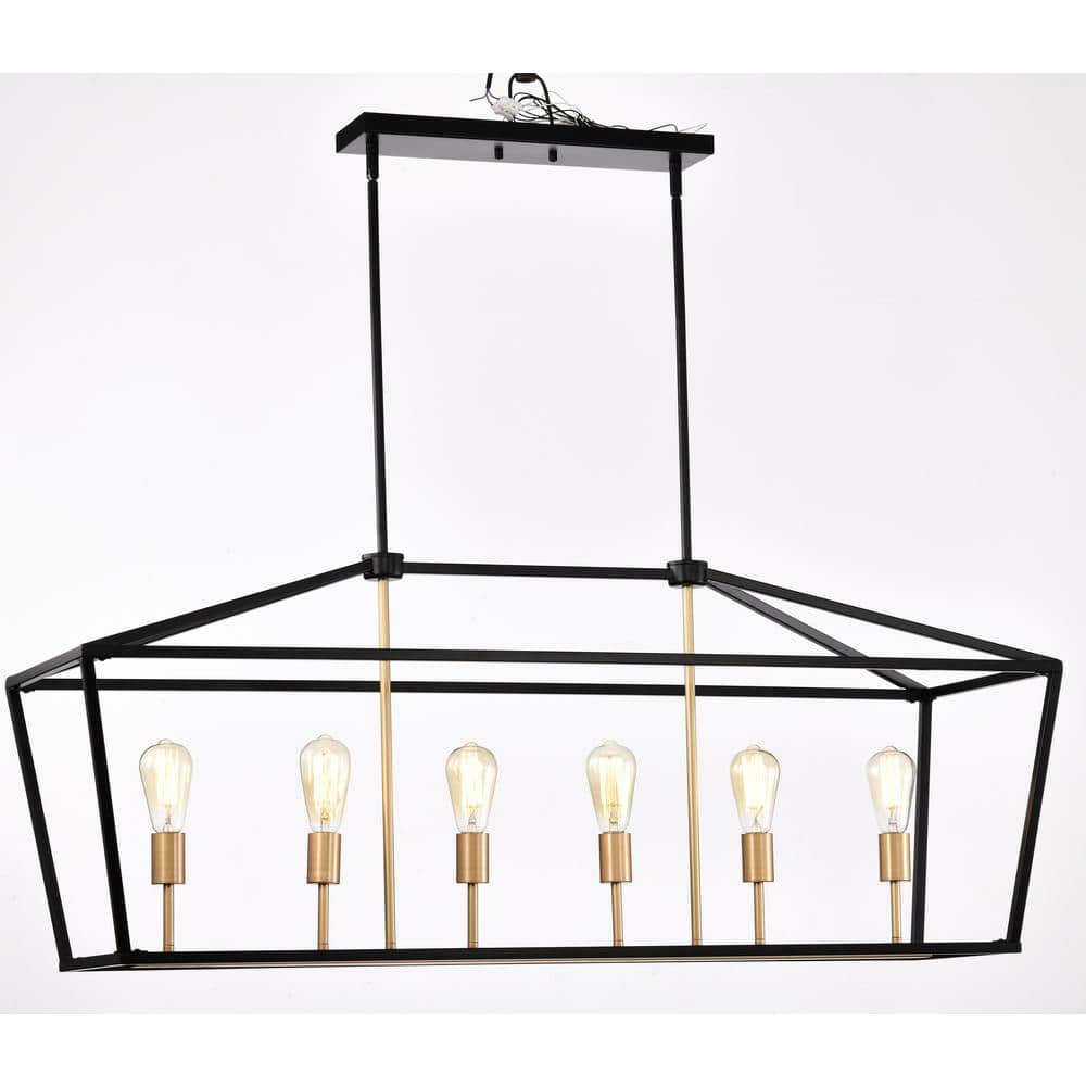 Indoor 6Light Black Finish Uplight Rectangular Island Pendant Light without Shade Adjustable