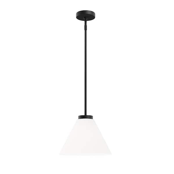 LumLight Wynridge 12 in. Plug and Play 1-Light Matte Black Pendant Light with SkyPlug
