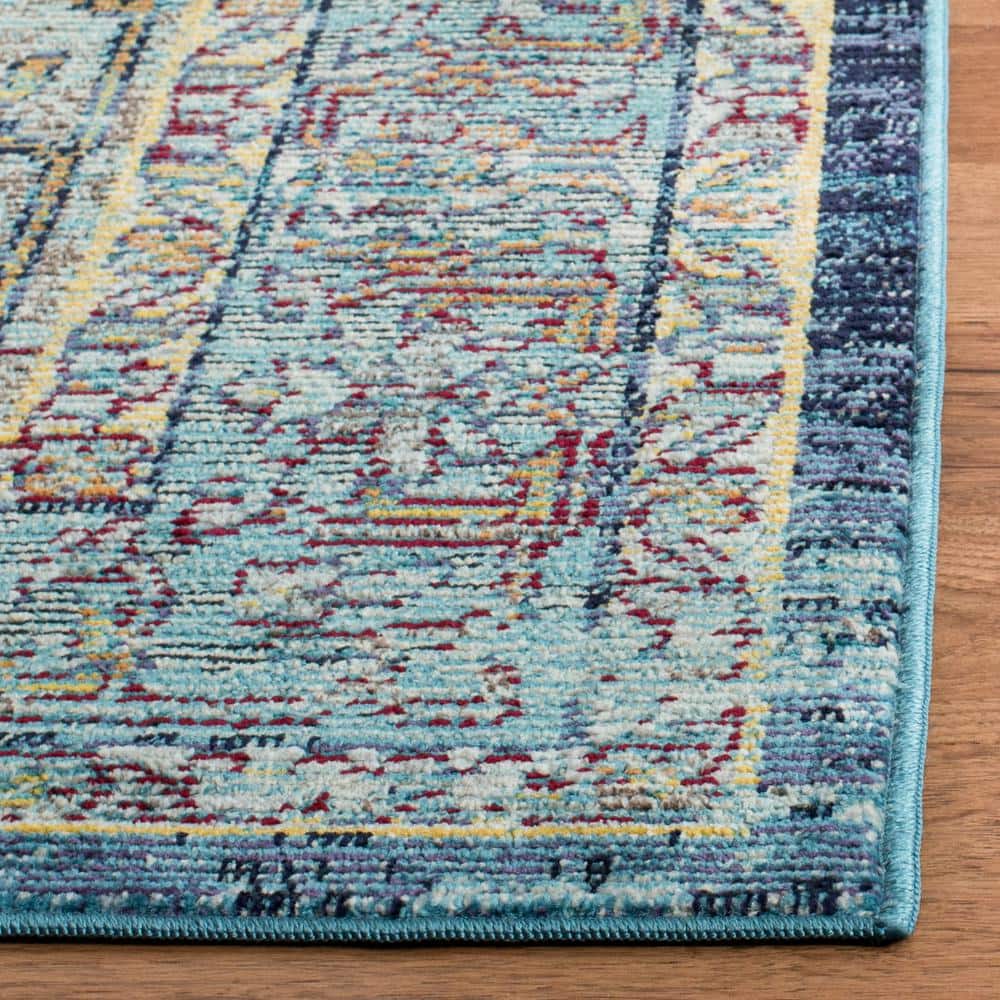 Elysian Blooms Reversible Blue Floral 7' Square Synthetic Rug