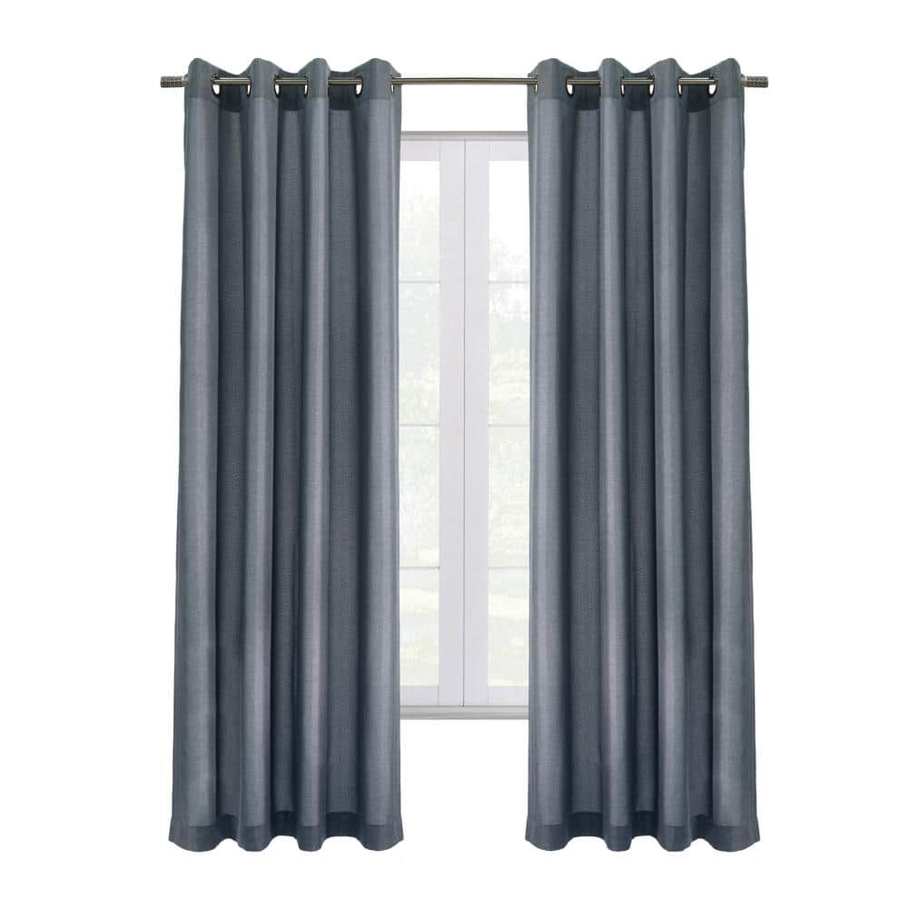Edison Blue Polyester Textured 52 in. W x 63 in. L Grommet Indoor Blackout 