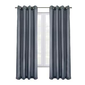 Edison Blue Polyester Textured 52 in. W x 63 in. L Grommet Indoor Blackout Curtain (Single Panel)