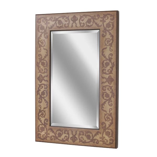 Deco Mirror 36 in. x 24 in. Regency Scroll Gold Mirror in Gold Tones with Brown Floral