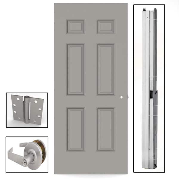 L.I.F Industries 32 in. x 80 in. Gray 6-Panel Steel Commercial Door with Hardware
