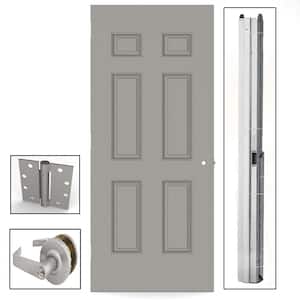 36 in. x 84 in. 6-Panel Steel Gray Commercial Door with Hardware