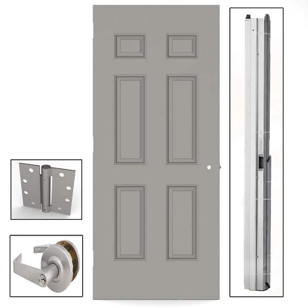 L.I.F Industries 36 in. x 84 in. 6-Panel Steel Gray Commercial Door with Hardware