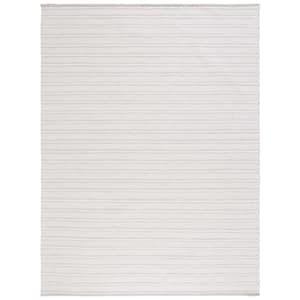 Kilim Light Grey/Ivory 8 ft. x 10 ft. High-Low Striped Solid Color Area Rug