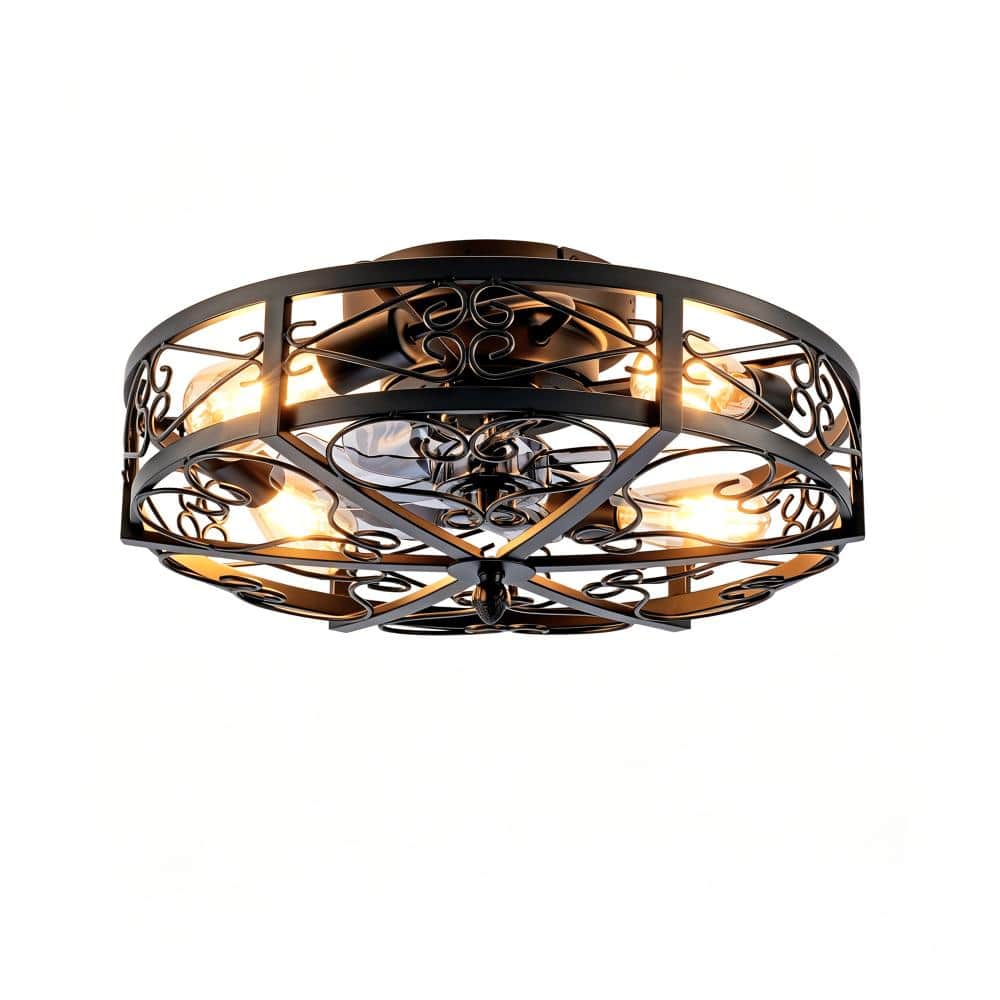 20 in. Matte Black Flush Mount Caged Ceiling Fan with 4 E26 Light Sockets, Quiet Reversible DC Motor price history on PriceWatchPro