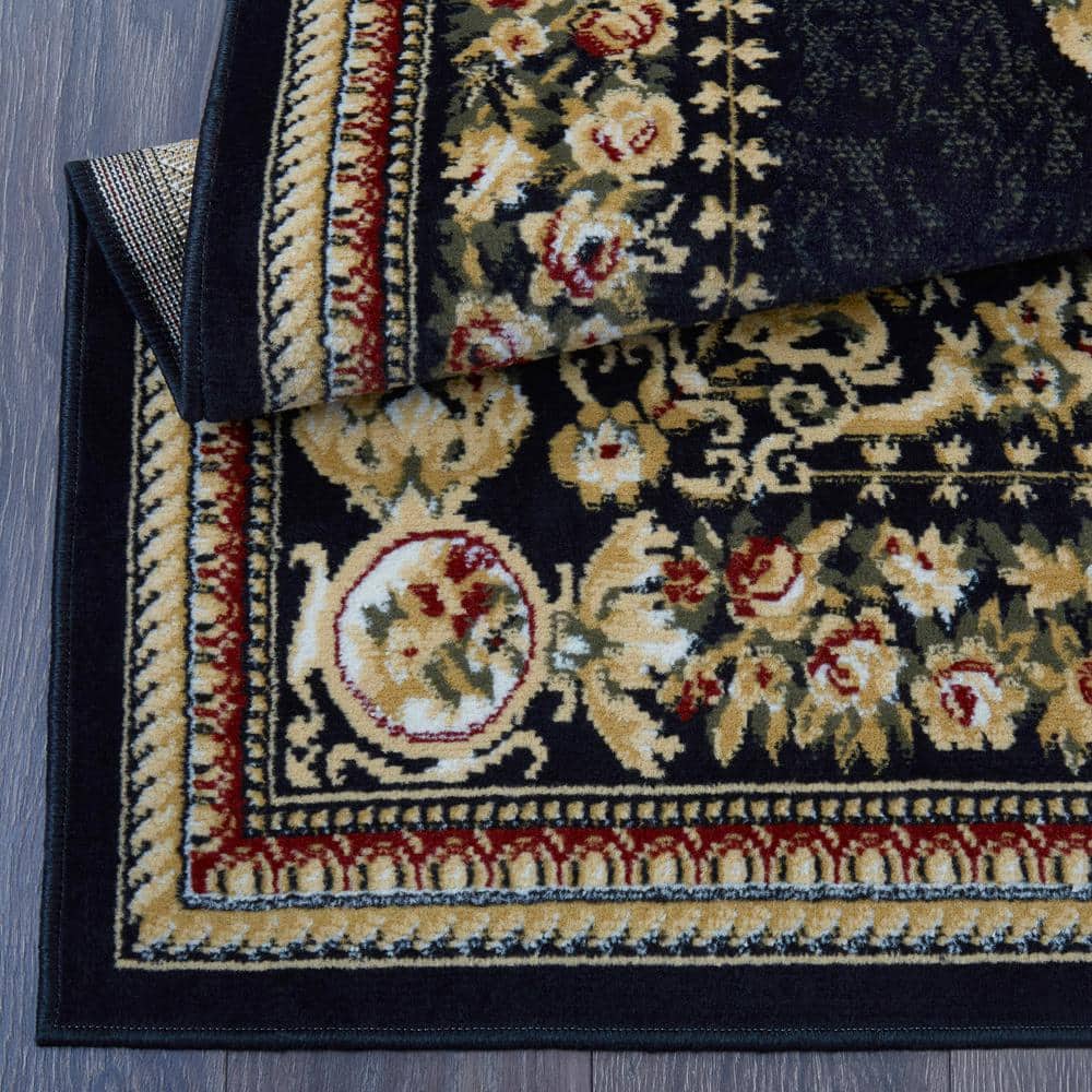 Black Rectangular Medallion Synthetic Area Rug