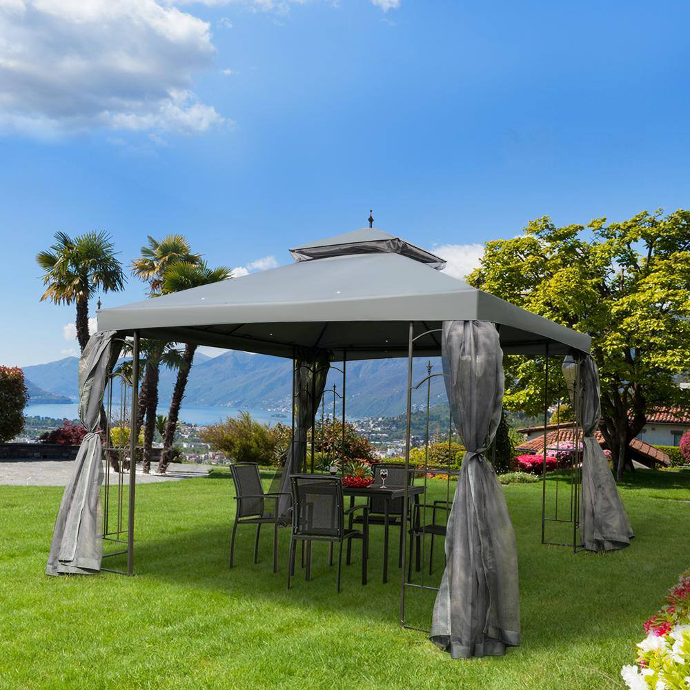 Gray 10' x 10' Steel Patio Gazebo with Netting