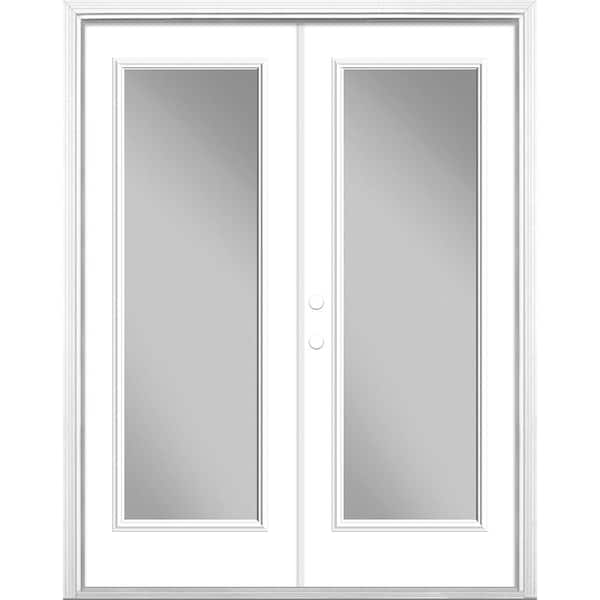 Masonite 60 in. x 80 in. Ultra White Steel Prehung Right-Hand Inswing Full Lite Clear Glass Patio Door with Brickmold