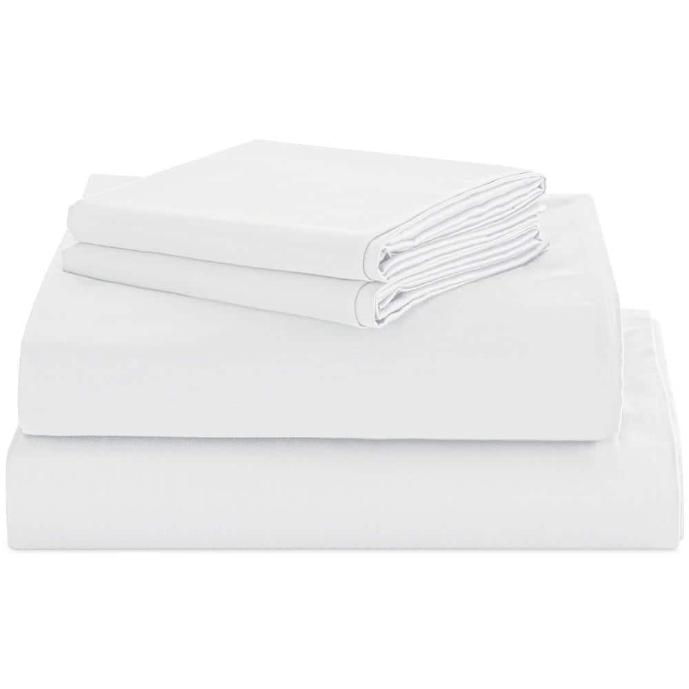 SUBRTEX 4-Piece White Solid Polyester Queen Sheet Set, Ultra-soft and ...