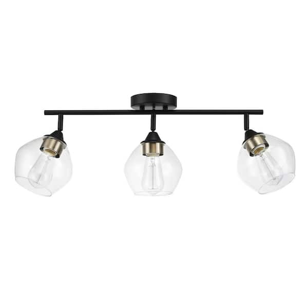 Globe Electric Harrow 2.07 ft. 3-Lights Matte Black Fixed Track Lighting Kit with Brass Accents and Clear Glass Shades, Bulbs Included