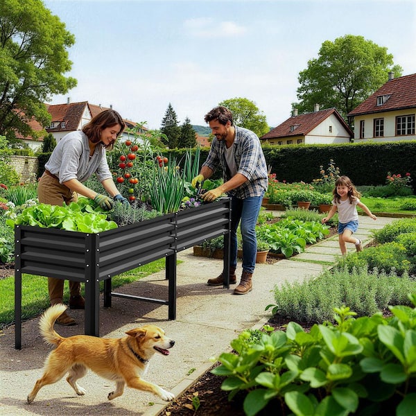 89 in. x 23 in. x 32 in. Raised Garden Bed with 2-Planting Areas, Large Elevated Metel Horticulture Planter Box, Black