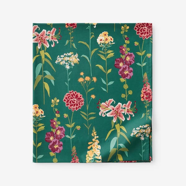 The Company Store Legends Hotel Green Multi Flower Garden Wrinkle-Free Sateen King/Cal King Flat Sheet