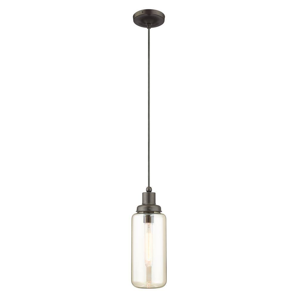 English Bronze Mini Jar Pendant with Champagne Glass Shade