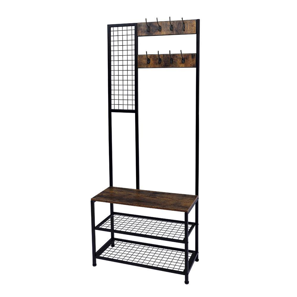 Winado Brown and Black Metal and Wood Framed Coat Rack with Multiple ...