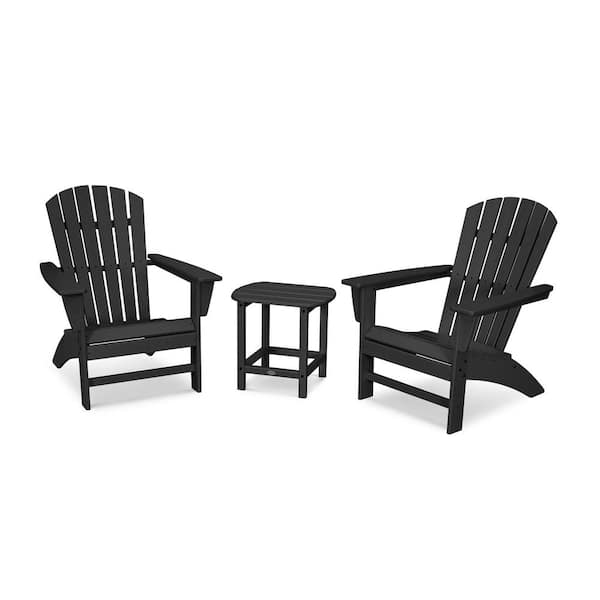 POLYWOOD Grant Park Black 3-Piece Plastic Traditional Curveback Adirondack Patio Conversation Set