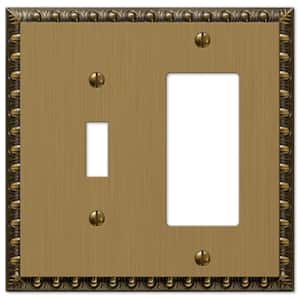 Antiquity 2 Gang 1-Toggle and 1-Rocker Metal Wall Plate - Brushed Brass