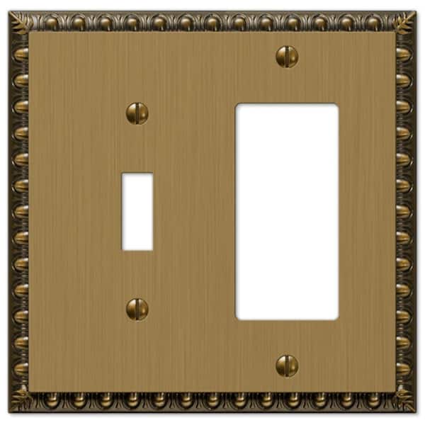 AMERELLE Antiquity 2 Gang 1-Toggle and 1-Rocker Metal Wall Plate - Brushed Brass