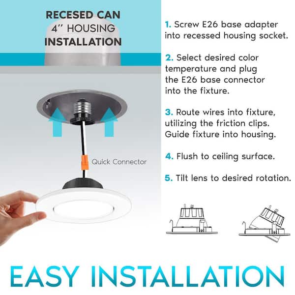 4 in. Gimbal Recessed LED Can Lights 5 Color Options Dimmable Wet Rated 8-Watt/60-Watt 700 Lumens Wet Rated (4-Pack)