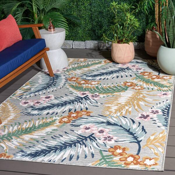 Cabana 4 x 6 Gray/Multi Leaf CBN451G Area Rug