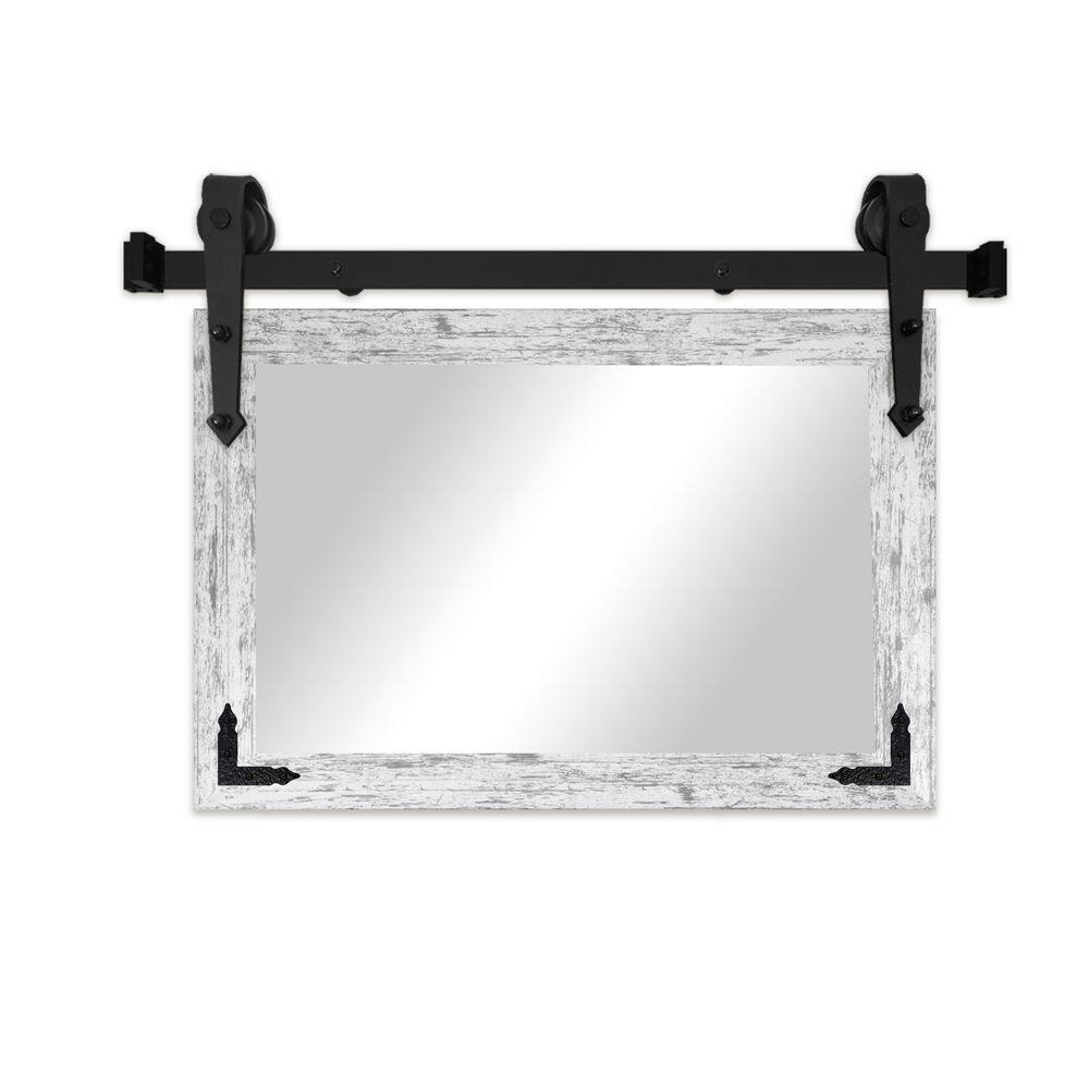 (33 in. W x 62 in. H) Barnwood White Vertical Mirror with Steel Barn Door Track and Metal Corner Brackets price history on PriceWatchPro