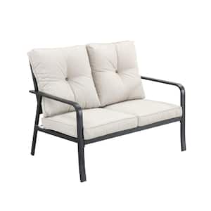Metal Outdoor Loveseat with Beige Cushions