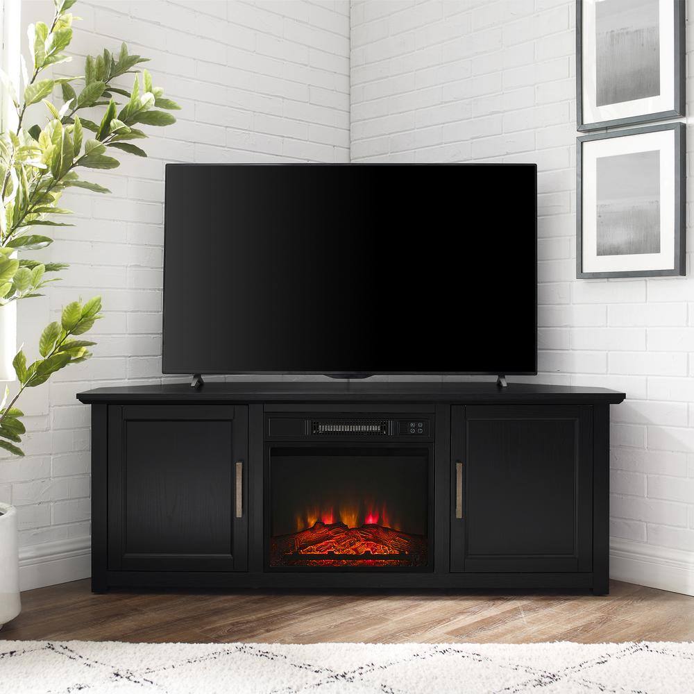 Camden Black Corner TV Stand with Fireplace