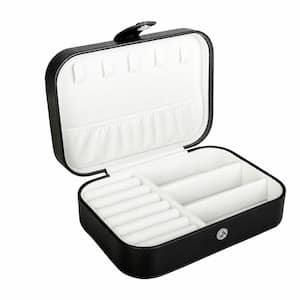 Double Layer Black PU Leather Velvet Jewelry Organizer Case Travel Storage Holder for Rings Necklaces Earrings