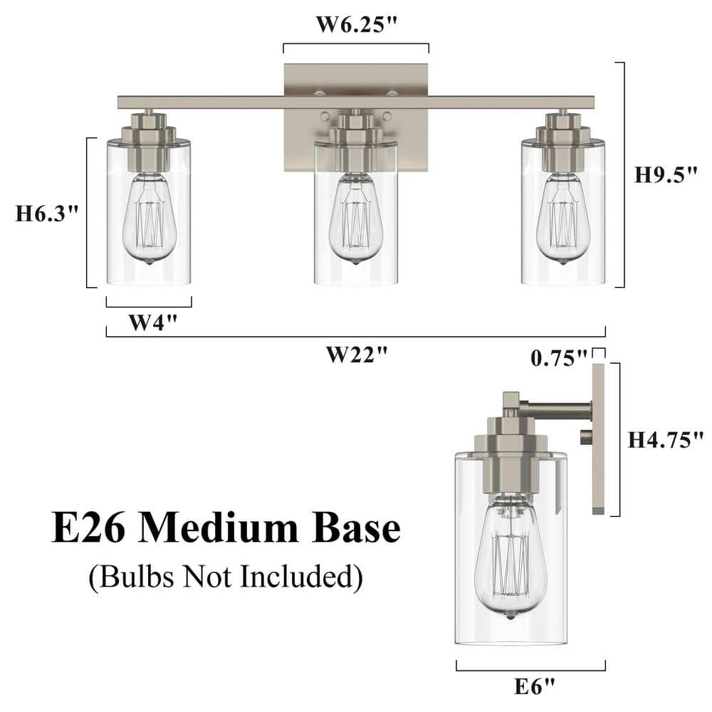 Brushed Nickel 3-Light Cylinder Glass Outdoor Vanity Fixture
