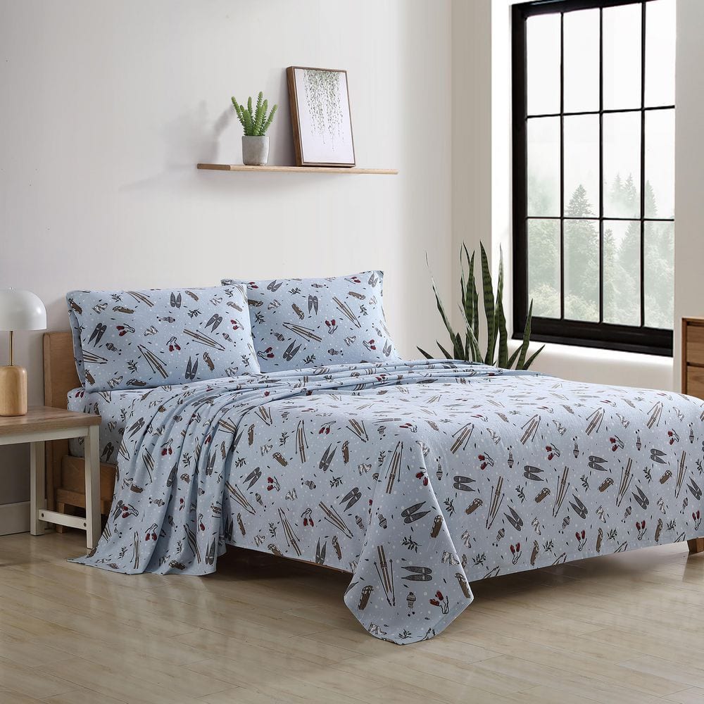 Snow Days Patterned Cotton Flannel King Sheet Set