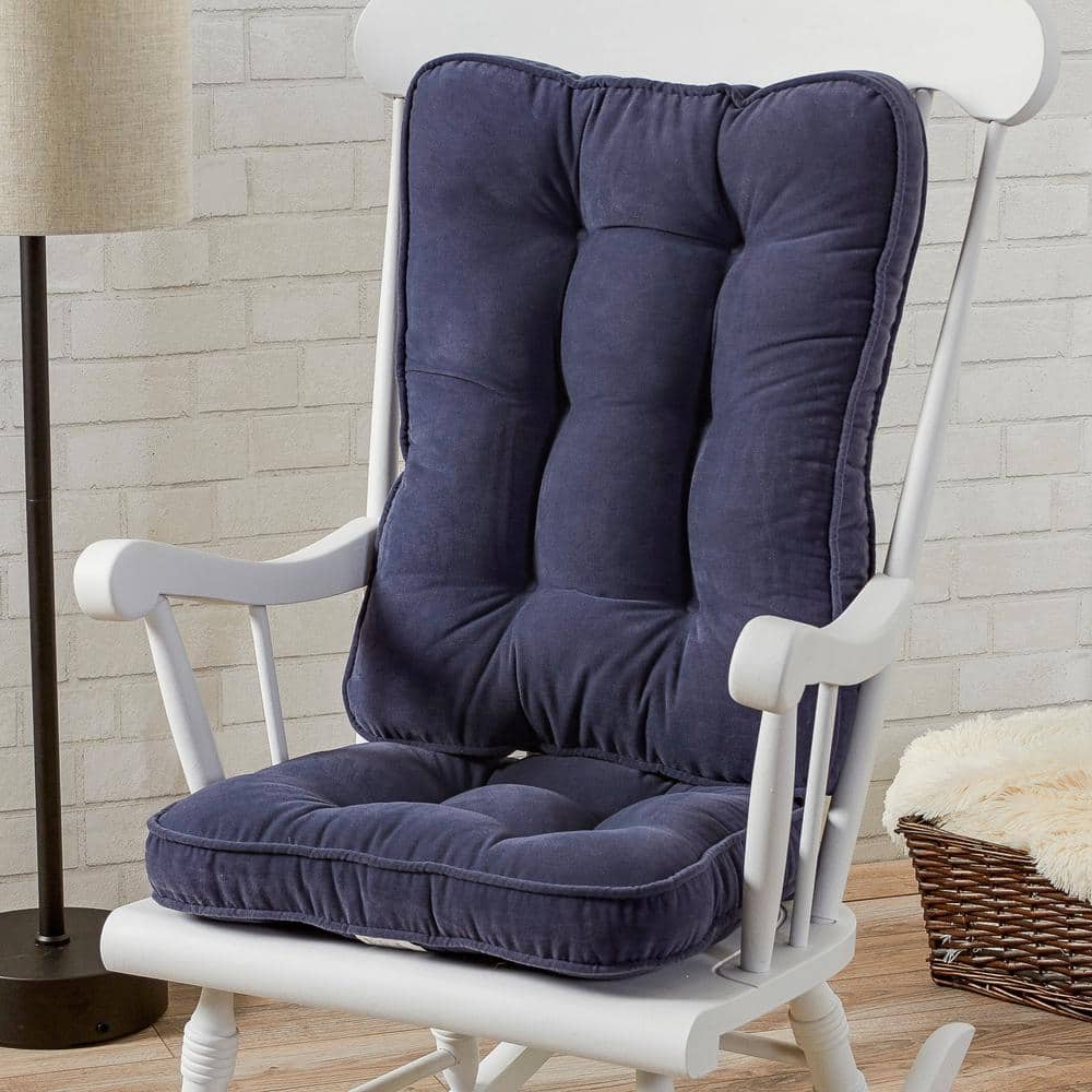 Denim Blue Nylon Microfiber Rocking Chair Cushion Set
