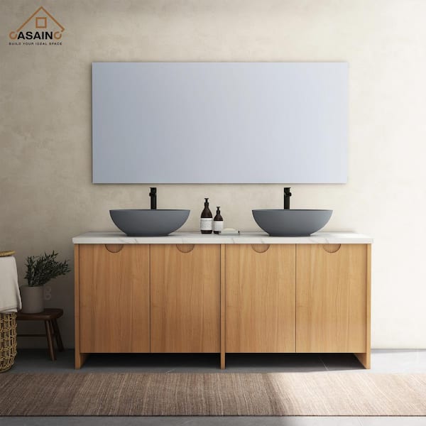 Concrete Egg-Shaped Bathroom Sink Vessel Sink Art Basin in Blue Ashes with the Same Color Drainer