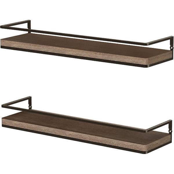 Unbranded 16.9 in. W x 4.7 in. D Walnut Floating Shelves Decorative Wall Shelf (Set of 2)