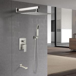 12 in.Wall-Mounted Shower System with Bathtub Faucet Brushed Nickel)