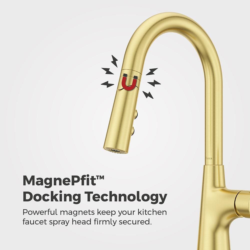 Tasso Brushed Gold Pull-Down Kitchen Faucet with Soap Dispenser