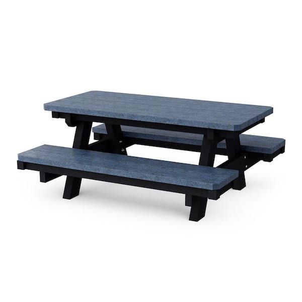 Heritage 48 in. Patriot Blue and Black Rectangle HDPE Plastic Child's Picnic Table Seats 6 KIds