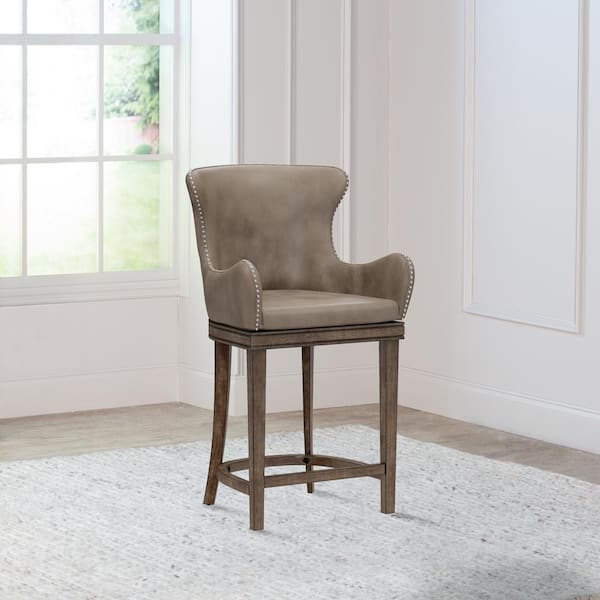 Hillsdale Furniture Caydena 26 in. Rustic Gray and Taupe Memory Return Swivel Counter Stool
