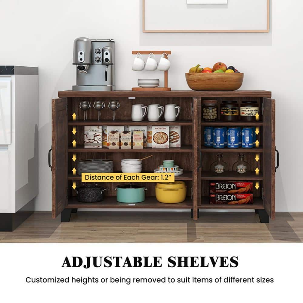 Brown Wood 3-Door Buffet Sideboard with Adjustable Shelves