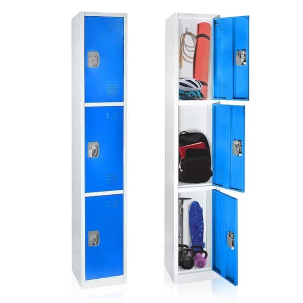 629-Series 72 in. H 3-Tier Steel Key Lock 3-Shelf Storage Locker Free Standing Cabinets in Blue (4-Pack)