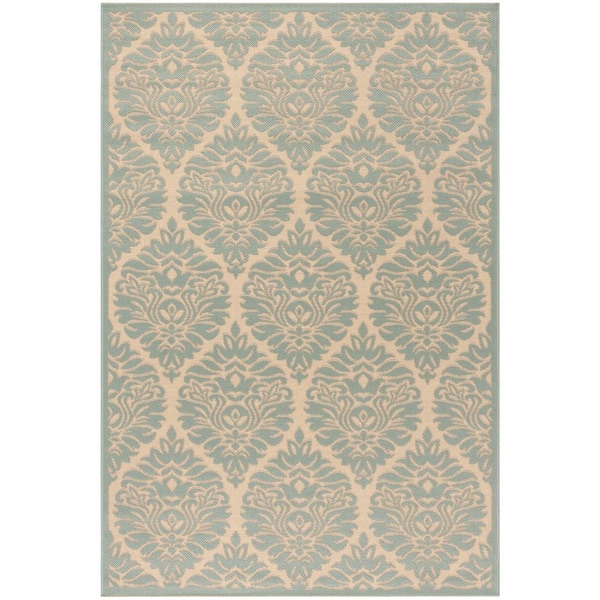 SAFAVIEH Linden Cream/Aqua 5 ft. x 8 ft. Floral Medallion Area Rug