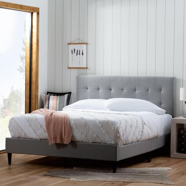 Brookside Tara Gray Stone Queen Square Tufted Upholstered Platform Bed