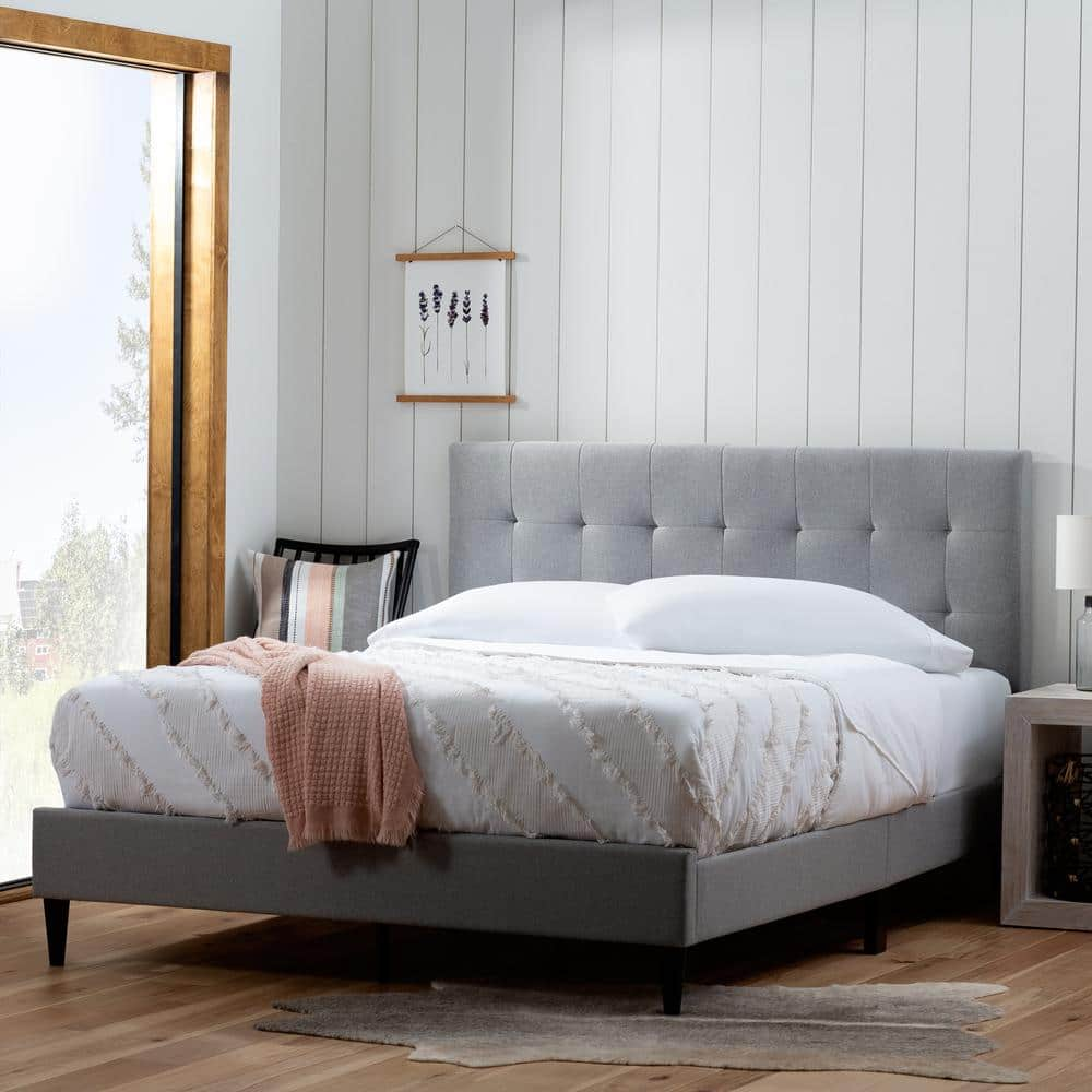 Tufted upholstered deals platform bed king