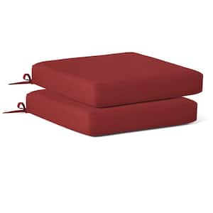 FadingFree (Set of 2) 20 in. x 19.5 in. x 4 in. Outdoor Patio Thick Square Lounge Chair Seat Cushions with Ties in Red