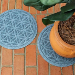 "Waterhog Flower of Life Bluestone 17 in. x 17 in. Polyester Rubber Indoor/Outdoor Plant Trivet Floor Mat (Set of 2)"