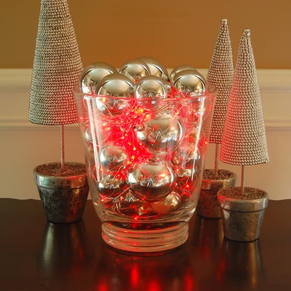 Battery Operated LED Waterproof Mini String Lights with Timer (50ct) Red (Set of 2)