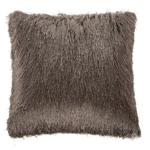 Soleil Shag Taupe Square Outdoor Throw Pillow
